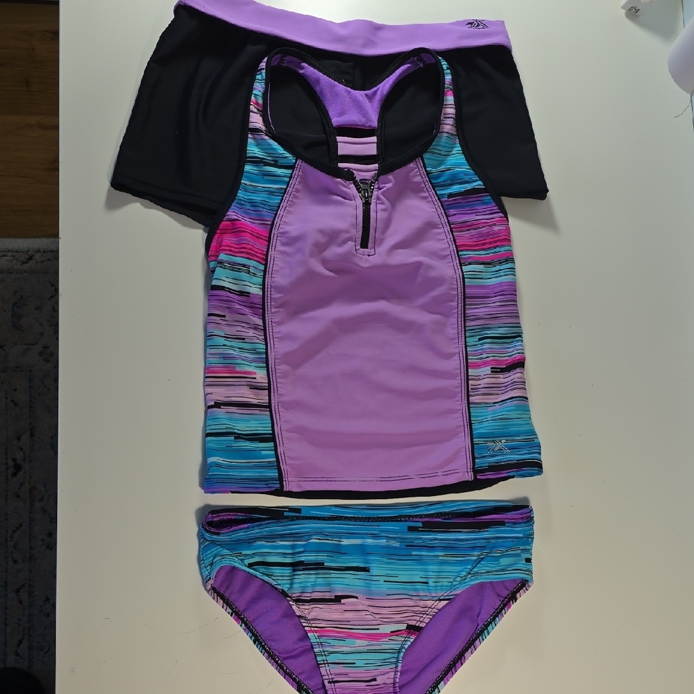 ZeroXposur Colorful Tankini Striped Swim Set